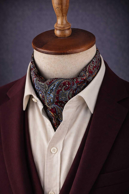 Şal Desen Bordo İtalyan İpek Ascot Kravat SAC62