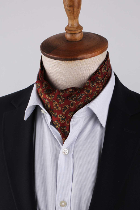 Şal Desen Bordo İtalyan İpek Ascot Kravat SAC45