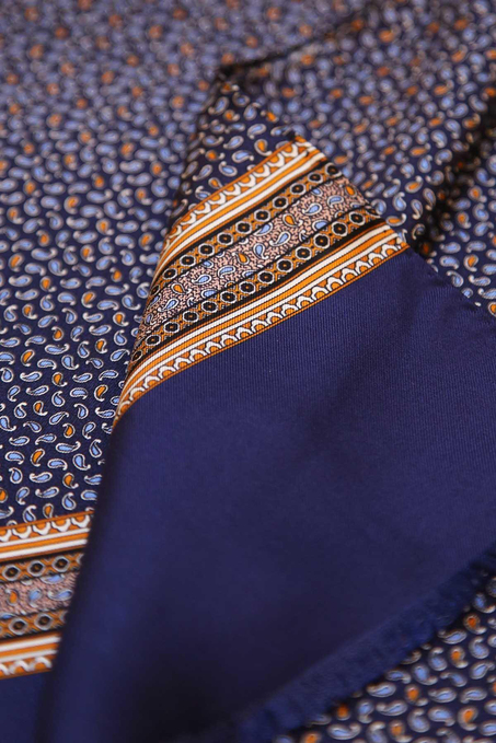 Şal Desen Lacivert İtalyan İpek Ascot Kravat SAC03