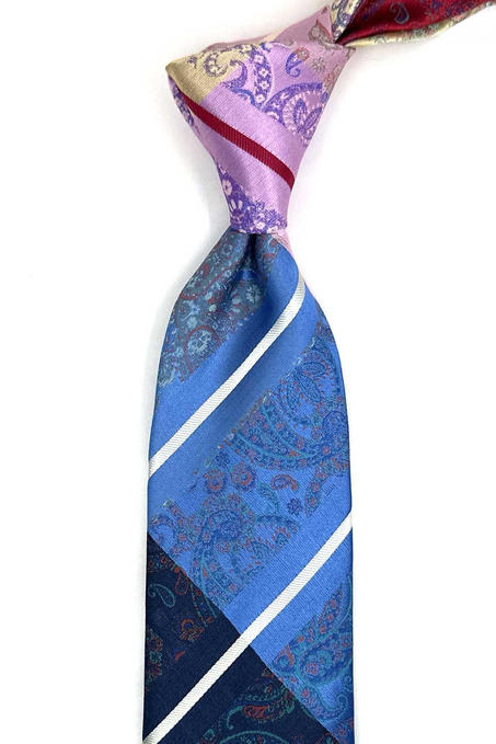 Şal Desen Lacivert Patchwork Klasik Kravat KK13414