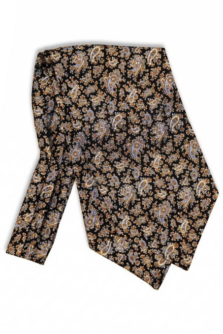 Şal Desen Siyah İtalyan İpek Ascot Kravat SAC13