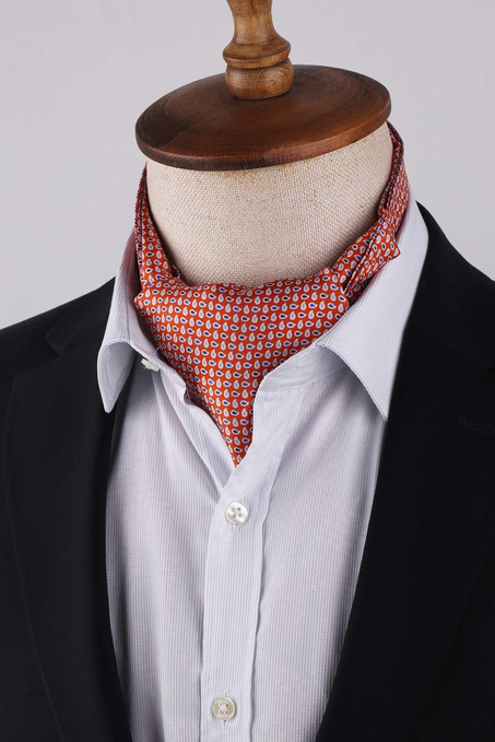 Şal Desen Turuncu İtalyan İpek Ascot Kravat SAC26