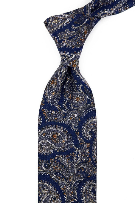 Sanpaolo Style Şal Desen İtalyan Lacivert İpek Kravat İK2354