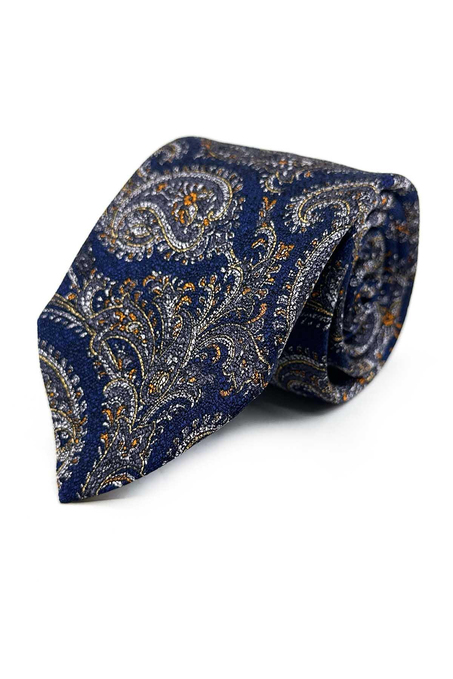 Sanpaolo Style Şal Desen İtalyan Lacivert İpek Kravat İK2354