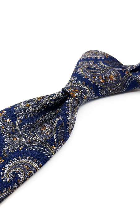 Sanpaolo Style Şal Desen İtalyan Lacivert İpek Kravat İK2354