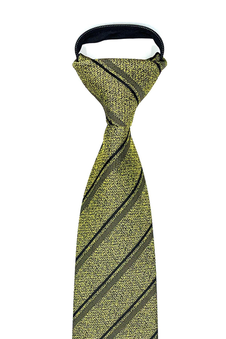 Sarı Çizgi Desen Mendilli Fermuarlı Kravat FRMR04