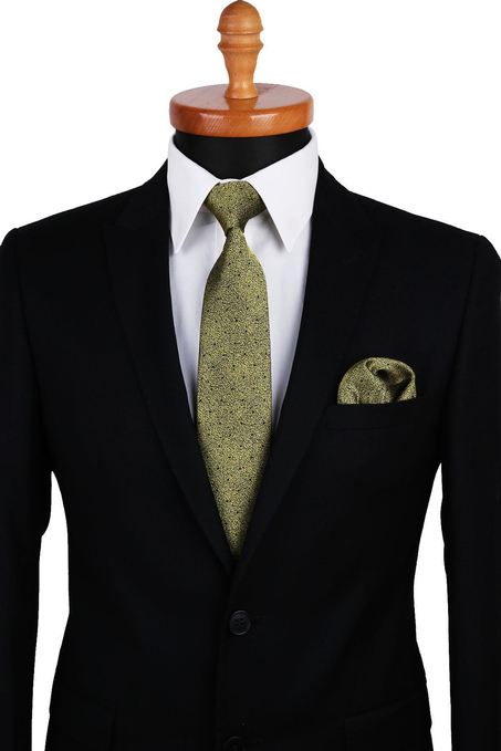 Sarı Kum Desen Mendilli Klasik Kravat KK9810