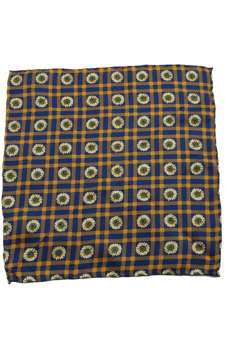 Sarı - Lacivert Motif Baskılı İpek Mendil SPS170