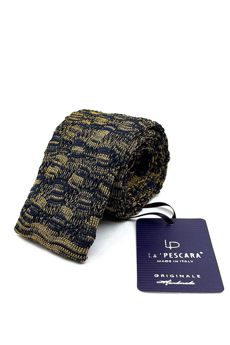 Sarı - Lacivert Motif Desen Örgü Kravat ÖR8361