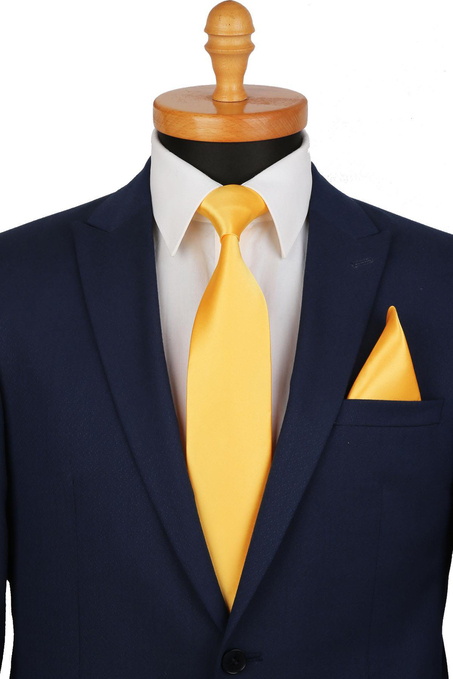 Sarı Mendilli Düz Saten Kravat 1606