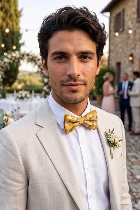 Sarı Motif İpek Papyon SB183