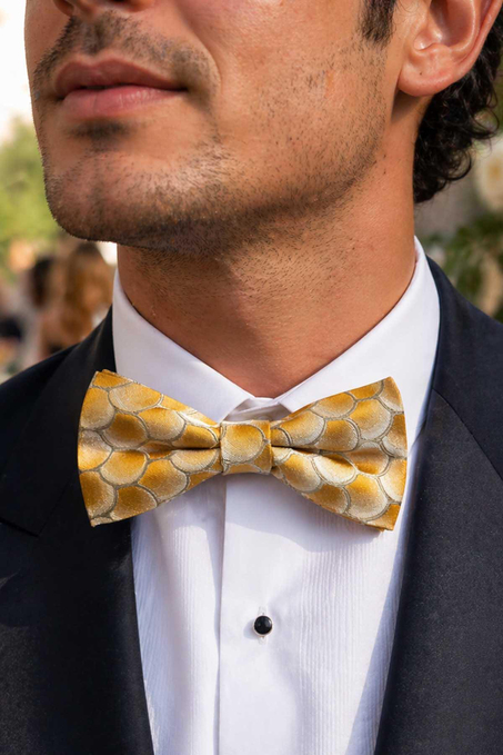 Sarı Motif İpek Papyon SB183