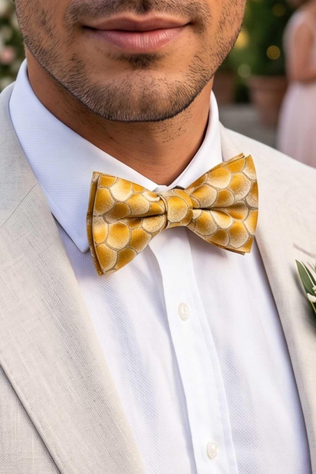 Sarı Motif İpek Papyon SB183