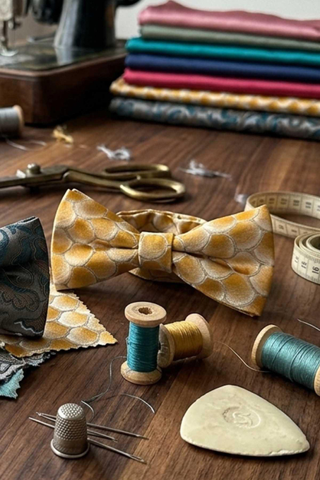 Sarı Motif İpek Papyon SB183