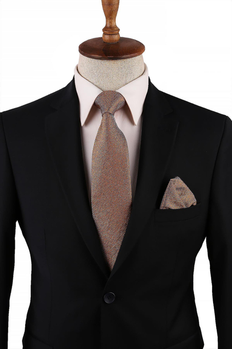 Sarı Nokta Desen Mendilli Klasik Kravat KK10734