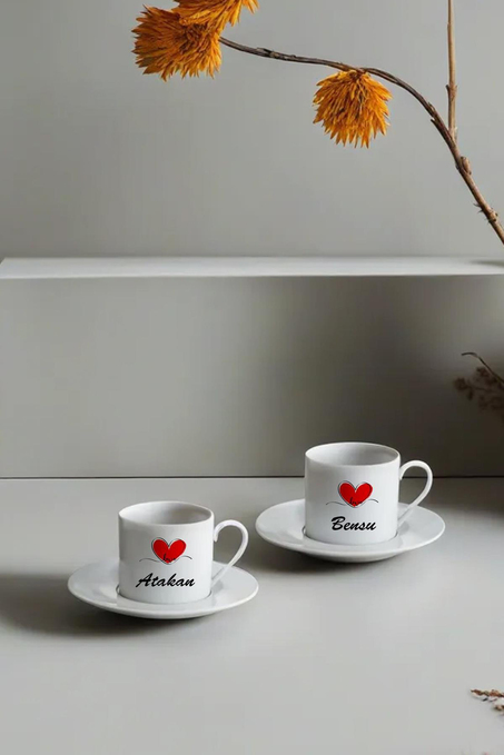 Sevgiliye Özel İsimli 2'li Türk Kahvesi Fincanı KSL04