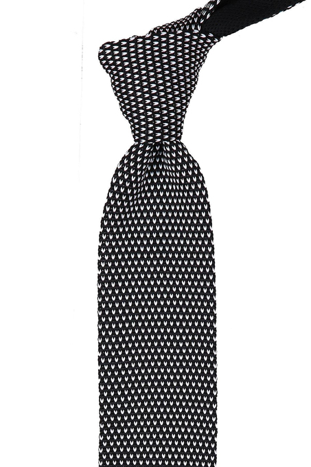 Siyah - Beyaz Noktalı Örgü Kravat 8226