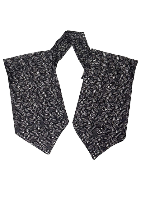 Siyah - Beyaz Şal Desen İtalyan İpek Erkek Ascot K621