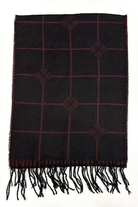 Siyah - Bordo Ekose Desen Erkek Kaşkol K523
