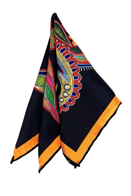 Siyah - Çok Renkli Papağan Motif Erkek Cep Mendili SPS631-111