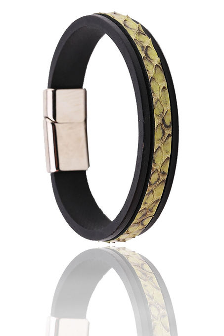 Siyah Croco Motifli Deri Çelik Erkek Bileklik BLK1651