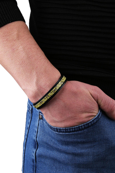 Siyah Croco Motifli Deri Çelik Erkek Bileklik BLK1651