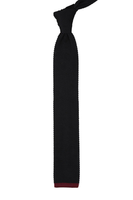 Siyah Düz Bordo Detaylı Örgü Kravat 8199