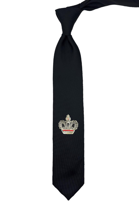 Siyah Düz Kral Tacı Arma Baskılı Kravat KK11692