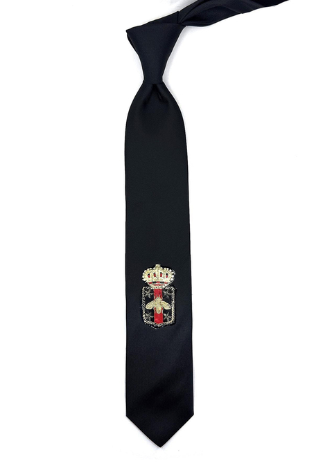 Siyah Düz Kraliyet Arma Baskılı Kravat KK11690