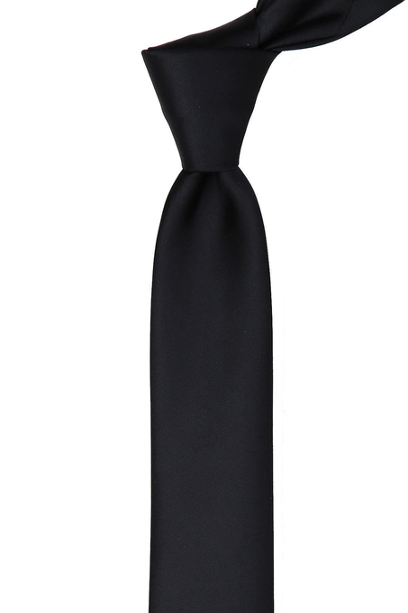 Siyah Düz Mat Saten Çok İnce Kravat UST32