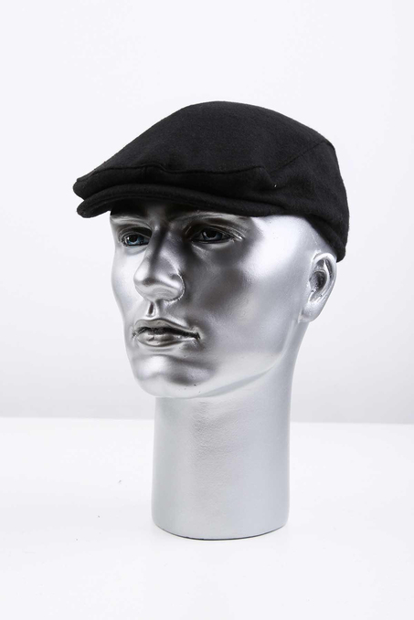 Siyah Düz Yün Erkek Kasket Şapka KST102