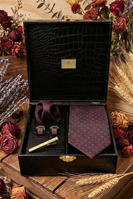 Siyah Erkek Hediye Kutusu - Kravat Kol Düğmesi Kravat İğnesi KMK120