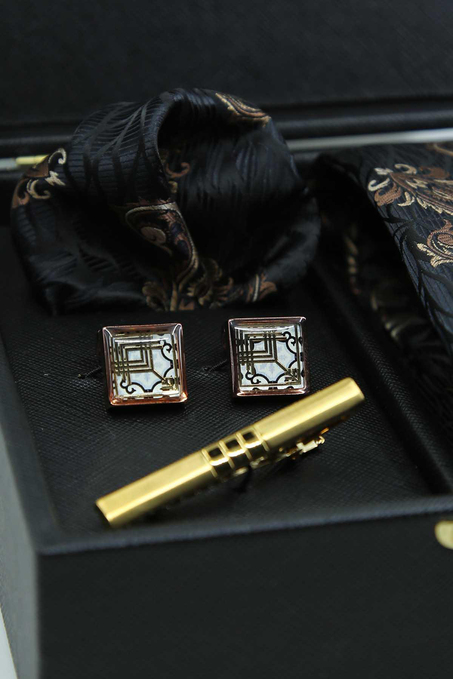 Siyah Erkek Hediye Kutusu - Kravat Kol Düğmesi Kravat İğnesi KMK127
