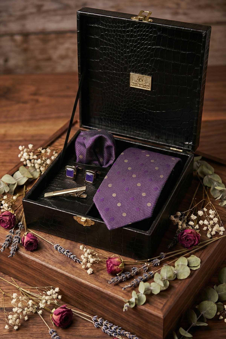 Siyah Erkek Hediye Kutusu - Kravat Kol Düğmesi Kravat İğnesi KMK155