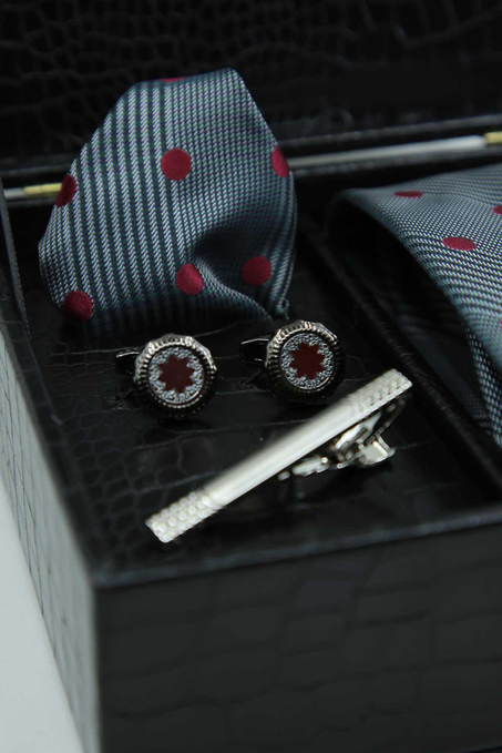 Siyah Erkek Hediye Kutusu - Kravat Kol Düğmesi Kravat İğnesi KMK154