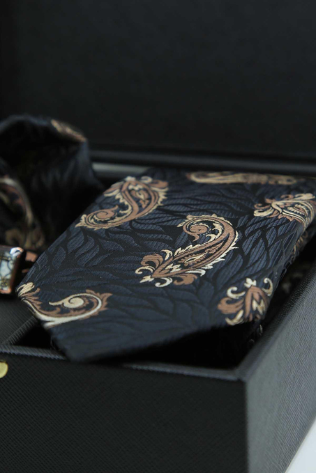 Siyah Erkek Hediye Kutusu - Kravat Kol Düğmesi Kravat İğnesi KMK127