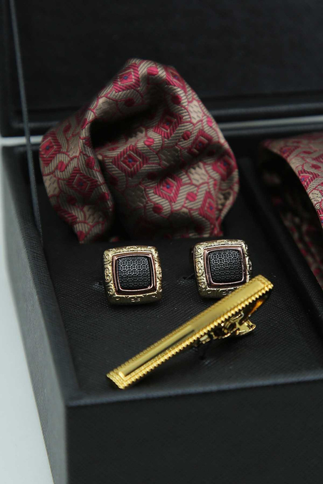 Siyah Erkek Hediye Kutusu - Kravat Kol Düğmesi Kravat İğnesi KMK123