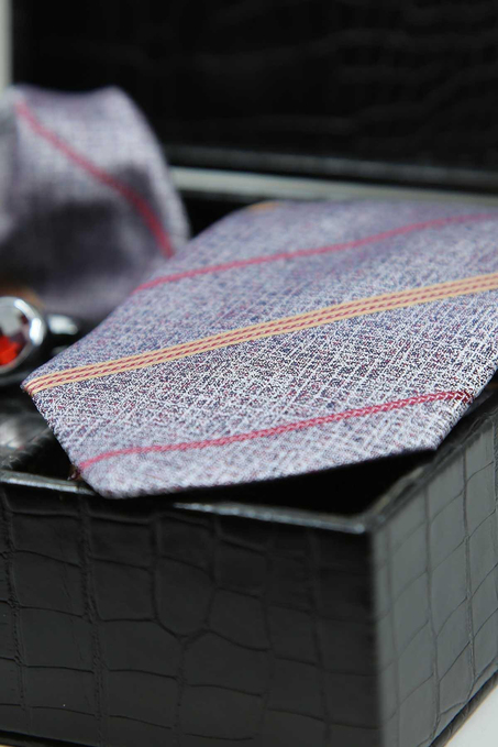 Siyah Erkek Hediye Kutusu - Mendilli Kravat Kol Düğmesi Kravat İğnesi KMK86