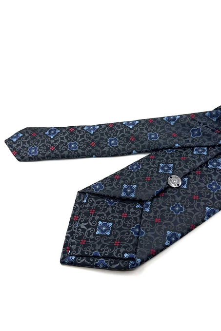 Siyah Füme Motif Desen Mendilli Klasik Kravat KK13922