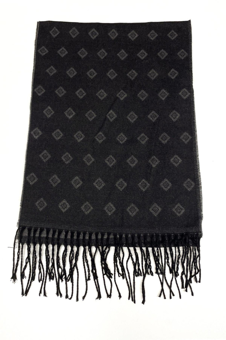 Siyah - Gri Motif Desen Erkek Kaşkol K399