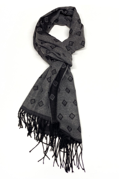 Siyah - Gri Motif Desen Erkek Kaşkol K399