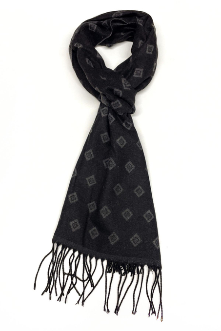 Siyah - Gri Motif Desen Erkek Kaşkol K399