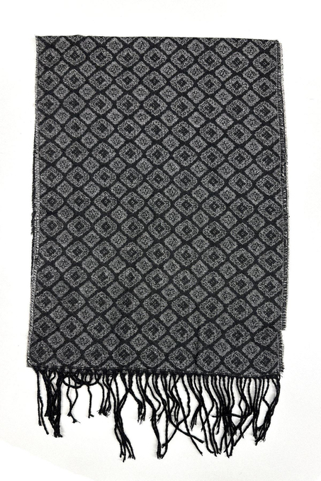 Siyah - Gri Motif Desen Erkek Kaşkol K531
