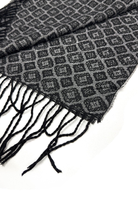 Siyah - Gri Motif Desen Erkek Kaşkol K531