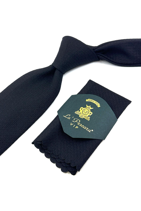 Siyah - Kahve Düz Desen Mendilli Klasik Yün Kravat KK12097