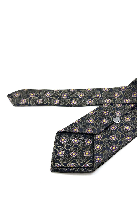 Siyah Kahve Motif Desen Mendilli Klasik Kravat KK13885