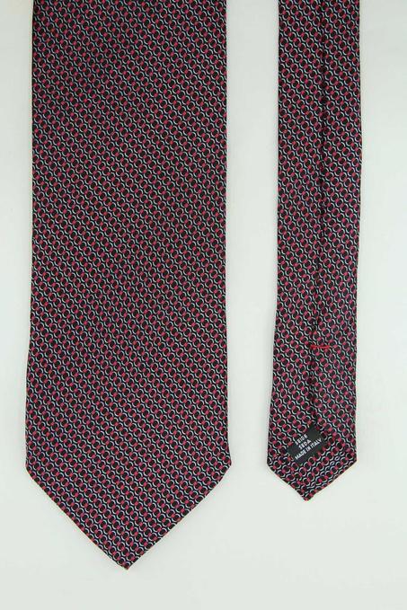 Siyah Kırmızı Motif Desen İtalyan İpek Kravat İK2541