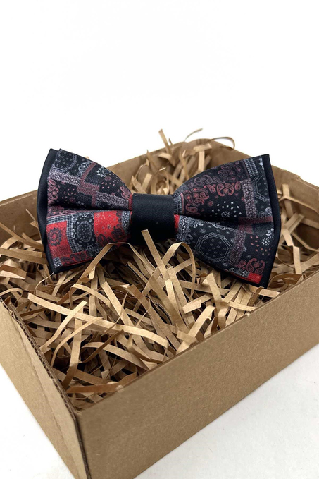 Siyah Kırmızı Motif Desen Papyon P2035