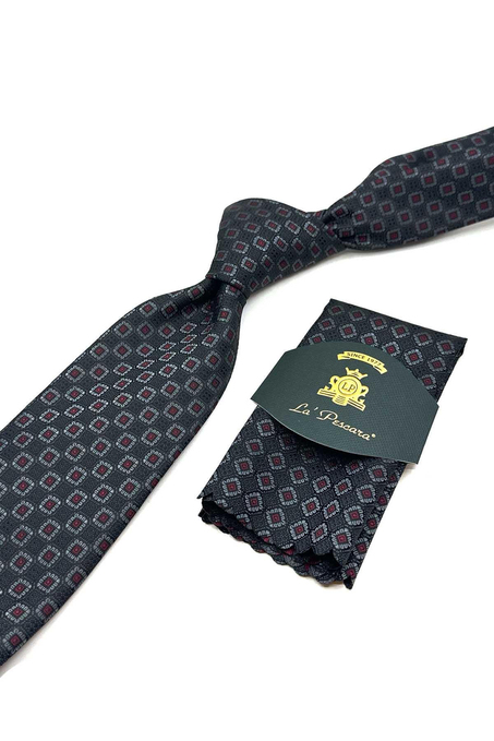 Siyah Küçük Desen Mendilli Klasik Kravat KK13029