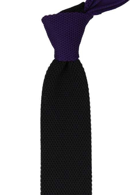Siyah - Mor Düz Örgü Kravat ÖR8277